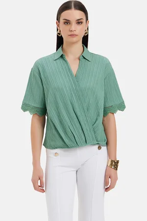 Kazo Self Design Cotton Lace Shirt Style Top