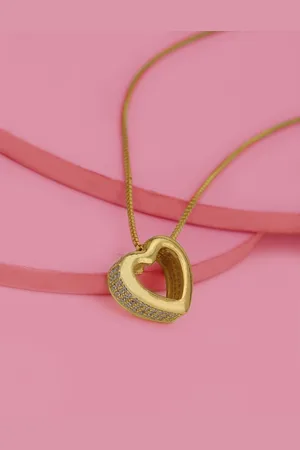 Carlton London Women Gold-Plated CZ Studded Pendant with Chain