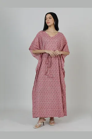 mackly Floral Printed V-Neck Kimono Sleeve Kaftan Maxi Dress