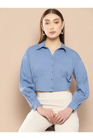 Chemistry Smocked Shirt Style Crop Top