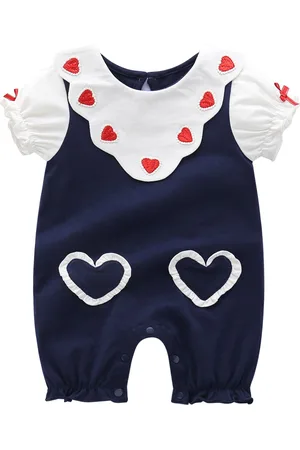 Stylecast Infant Girls Navy Blue Graphic Printed Pure Cotton Romper