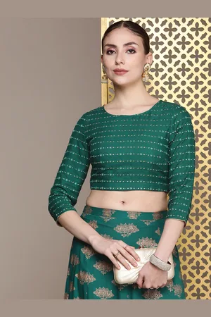 House of Pataudi Floral Embroidered Jashn Regular Thread Work Top with Skirt