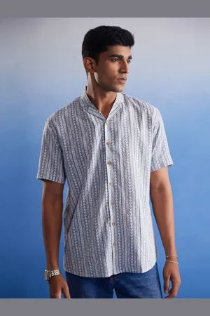 Vastramay Premium Ethnic Motifs Printed Cuban Collar Cotton Casual Shirt