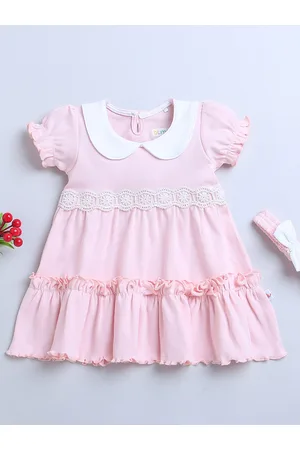 BUMZEE Girls Peter Pan Collar Half Sleeves Cotton Frock Dress