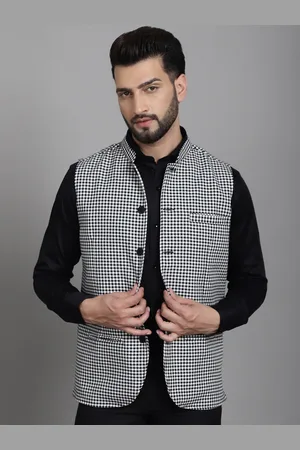 Even Checked Mandarin Collar Nehru Jacket