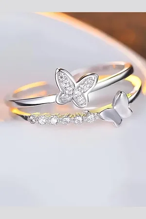 KARISHMA KREATIONS Silver-Plated CZ-Studded Adjustable Finger Rings