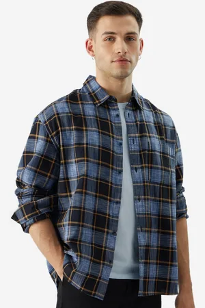 The Souled Store Men Blue Tartan Checked Cotton Oversized Casual Shirt