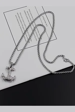 KARISHMA KREATIONS Unisex Silver Plated Stainless Steel Anchor Pendant With Chain