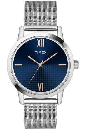 Timex Men Blue Brass Printed Dial & Steel Toned Stainless Steel Bracelet Style Straps Analogue Watch