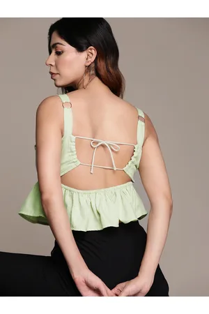 Roadster The Lifestyle Co. Cut-Out & Tie-Up Back Striped Cotton Peplum Crop Top