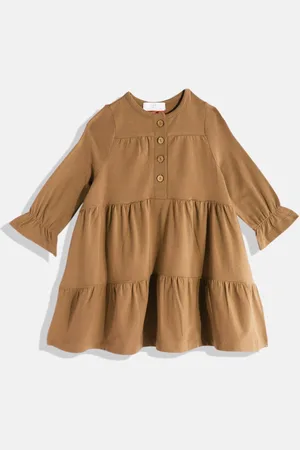METRO KIDS COMPANY Girls Solid Bishop Sleeve A-Line Dress