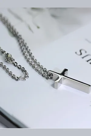 KARISHMA KREATIONS Unisex Silver-Plated Stainless Steel Cross Pendant With Chain