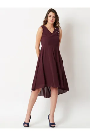 Miss Chase Women Maroon Solid Fit and Flare Dress