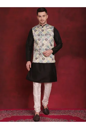 Jompers Floral Printed Mandarin Collar Knee Length Long Sleeves Kurta with Churidar