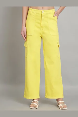 AngelFab Women Jean Relaxed Fit High-Rise Clean Look Cotton Denim Cargo