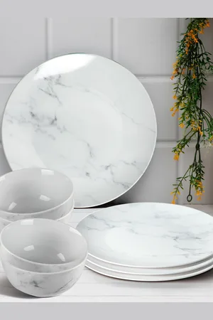 Anko White & Grey 8 Pieces Printed Stoneware Glossy Dinner Set