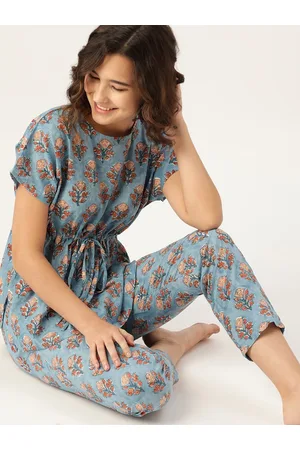 Buy Women's Jaipuri Floral Block Print 3 Piece Night Suit Online at Secret  Wish | NS-BP-010