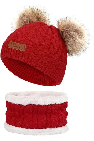 EL REGALO Kids Self Design Woollen Beanie With Neck Warmer