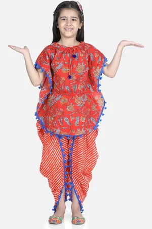 BownBee Girls Printed Top with Dhoti Pants
