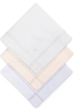 Arrow Men Pack Of 3 Logo Embroidered Striped Pure Cotton Handkerchiefs