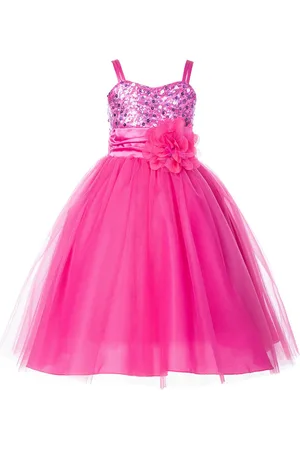 BAESD Girls Floral Net Fit & Flare Maxi Opaque Party Dress