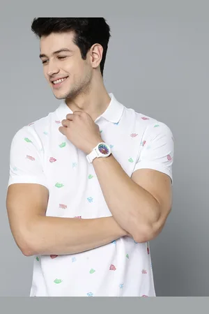 Mast & Harbour Men White & Red Conversational Print Polo Collar T-shirt