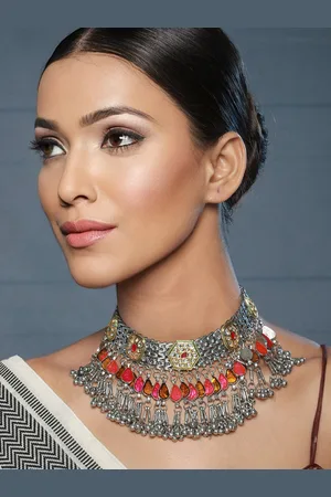 Priyaasi Silver-Plated Oxidised Necklace