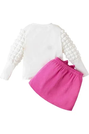 Stylecast Girls White & Pink Printed Top with Skirt