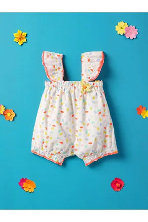 Nauti Nati Infant Girls Printed Pure Cotton Rompers
