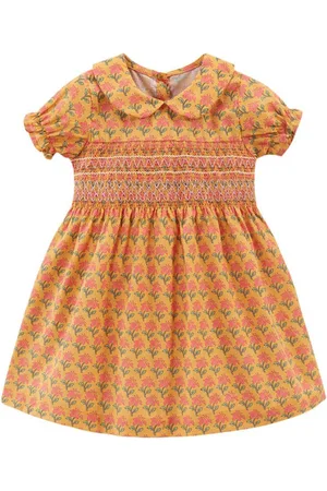 Stylecast Girls Orange Floral Print Peter Pan Collar Puff Sleeve Fit & Flare Midi Dress