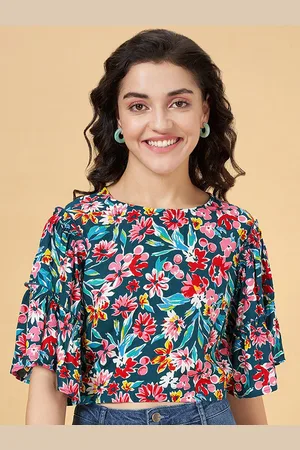 Pantaloons Floral Printed Flared Sleeve Crop Top