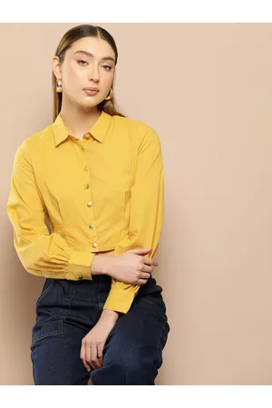 Chemistry Smocked Pure Cotton Shirt Style Crop Top