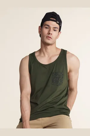 DaMENSCH Men Solid Cotton Regular Fit Pocket Print Tank Top