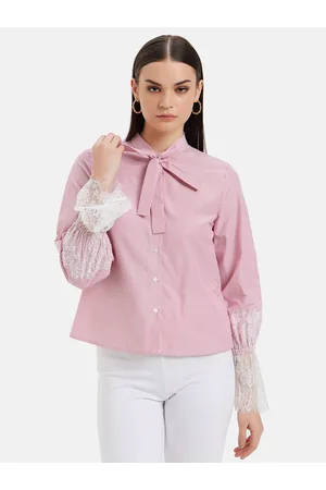 Kazo Standard Fit Tie Ups Lace Sleeves Striped Casual Shirt