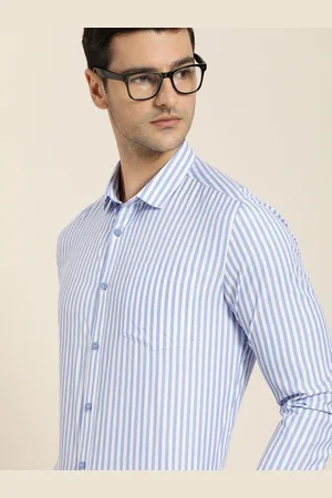 Invictus Men Blue & White Slim Fit Opaque Striped Formal Shirt