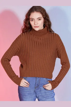 DressBerry Brown Self Design Acrylic Pullover