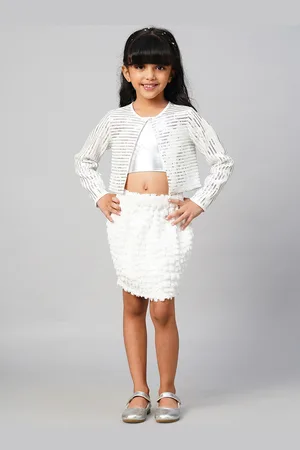 LIL DRAMA Kids Lightweight Collarless Sequinned Open Front Jacket