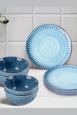 Anko Blue 8 Pieces Stoneware Glossy Dinner Set