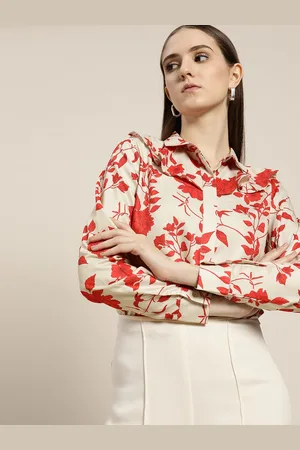 Invictus Women Beige Skinny Fit Floral Printed Casual Shirt