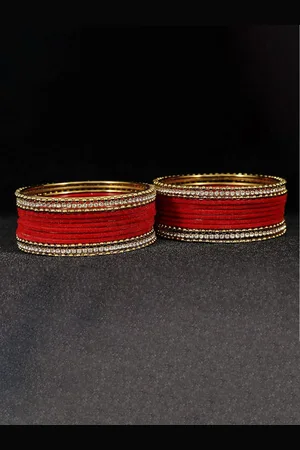 NMII Women Pack Of 24 Metal with Zircon Gemstone & Velvet Bangle