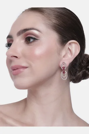 ESTELE Women Rose Gold-Plated CZ Studded Oval Drop Earrings