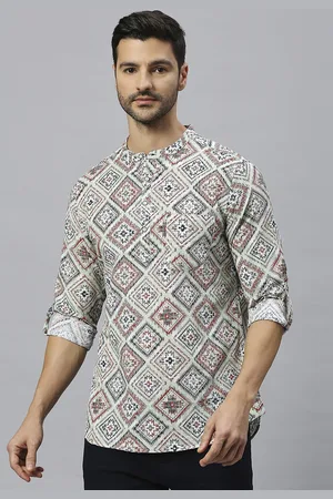 VALEN CLUB Geometric Printed Mandarin Collar Cotton Kurta