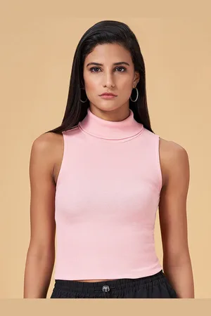PEOPLE Pink High Neck Cotton Top