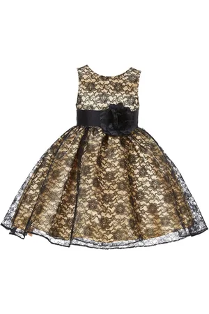 BAESD Kids-Girls Floral Printed Round Neck Satin Fit & Flare Party Dress