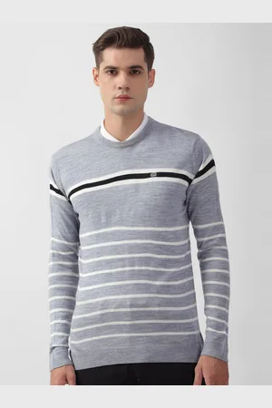 Peter England Men Grey Striped Pullover