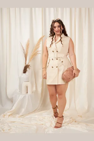 Berrylush Plus Size Belted Pure Cotton Blazer Mini Dress