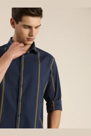 Invictus Men Navy Blue Striped Pure Cotton Regular Fit Casual Shirt