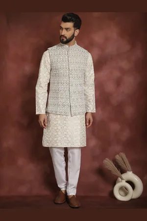 Anouk Floral Embroidered Regular Thread Work Kurta Churidar with Nehru jacket