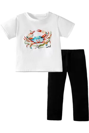 Stylecast Girls White & Black Graphic Printed Pure Cotton T-shirt with Pyjamas
