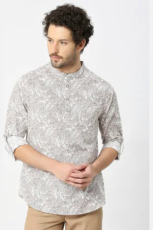 VALEN CLUB Floral Printed Mandarin Collar Cotton Straight Kurta